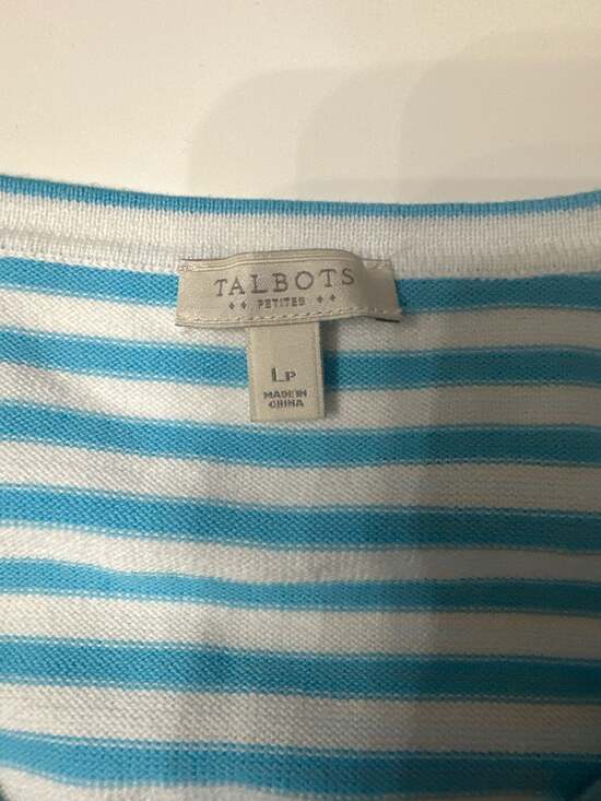 Talbots Blue and White Striped Button-Up Cardigan with Flamingo Embroidery - Picture 2 of 6